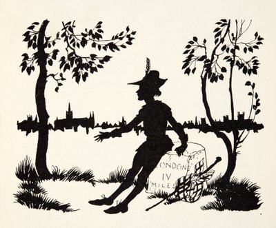 Kääntäkää uudelleen Whittington, Lontoon kolminkertainen lordipormestari, The Arthur Rackham Fairy Book -pubista. 1933 tekijältä Arthur Rackham