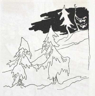 Kaksi puumiestä kättelemässä tekijältä Arthur Rackham