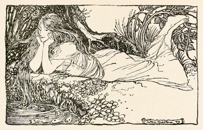 Undine katselee veteen, "Undinen" tekijältä Arthur Rackham