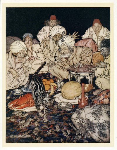 Kun Puss näki rotat ja hiiret, hän ei odottanut, että hänelle kerrotaan, pubista Englanti Fairy Tales. 1922 tekijältä Arthur Rackham