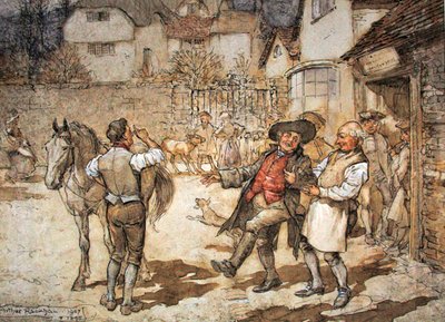 Kun uuhikipu oli tuonut kohtuullisen voiton (kynä & muste ja akvarelli paperille) tekijältä Arthur Rackham