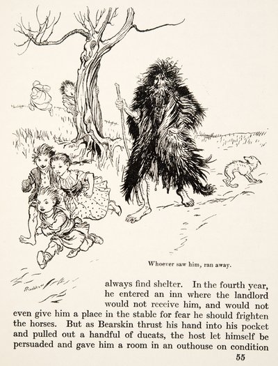Kuka tahansa, joka näki hänet, pakeni, kirjasta Pikkuveli & Pikkusisar ja muita Grimmin veljien tarinoita, pub.1917 (litho) tekijältä Arthur Rackham
