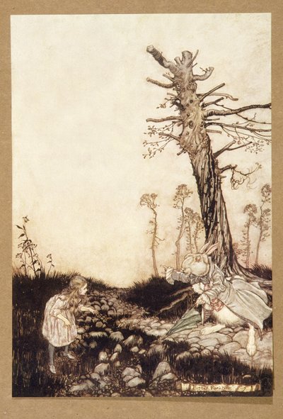 Mary Ann, mitä sinä täällä teet?, Lewis Carrollin teoksesta Alicen seikkailut ihmemaassa, julkaistu 1907. tekijältä Arthur Rackham