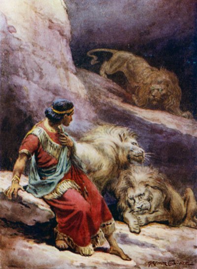 Daniel leijonien luolassa (väri litho) tekijältä Arthur Twidle
