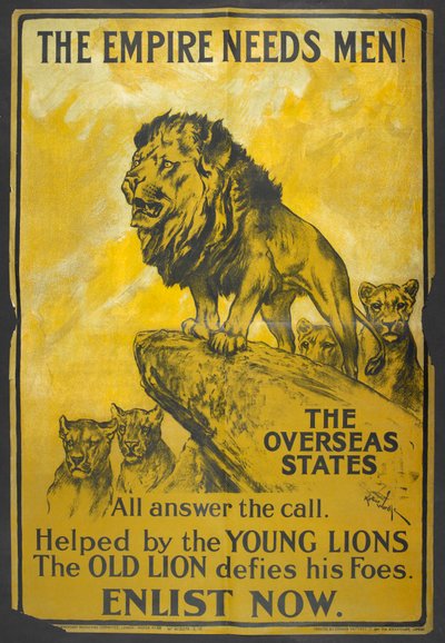 "Imperiumi tarvitsee miehiä ! Britannian siirtomaille suunnattu rekrytointijuliste. tekijältä Arthur Wardle
