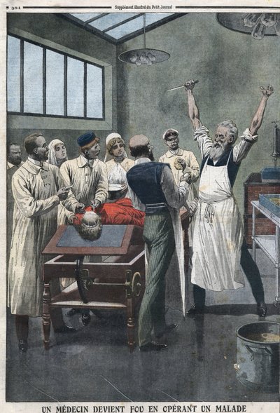 Lääkäri-kirurgi tuli hulluksi leikatessaan potilasta sairaalassa Razominissa, Tšitassa, Venäjällä tekijältä Artist Unknown