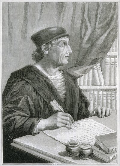 Antonio de NEBRIJA (Antonio Martinez de Cala y Xarava, Antonius Nebrissensis, Antonius Lebrixen) (1441-1522). Englantilainen humanisti ja kielioppinut. Kaiverrus tekijältä Artist Unknown