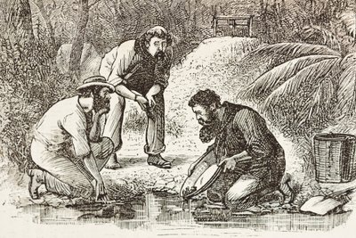 Australia (1880). Kullankaivajien elämä Botany Bayssä (perustettu 1788). Kaiverrus. Yksityiskokoelma tekijältä Artist Unknown