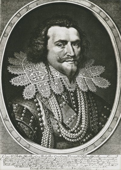 BUCKINGHAM, George Villiers, herttua (1592-1628). Brittiläinen poliitikko, Jaakko I:n ja Kaarle I:n suosikki. Etsaus. tekijältä Artist Unknown