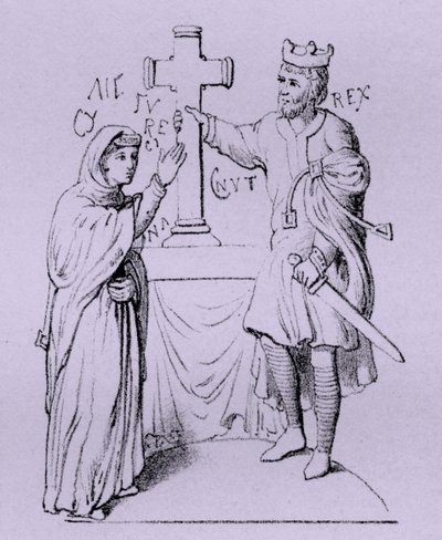 Canute Suuri ja hänen kuningattarensa Normandian Emma (kaiverrus) (kaiverrus) tekijältä Artist Unknown