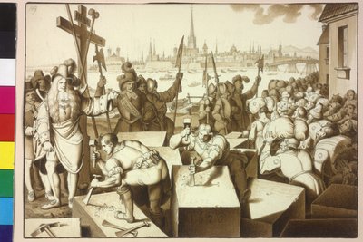 Keisari Leopold I karkottaa juutalaisen ja antaa rakentaa Leopoldstadtissa Jumalan taloja tekijältä Artist Unknown