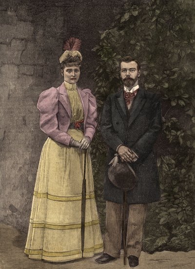 Keisarinna Aleksandra Fjodorovna (Hessenin ja Reinin Alix, Aleksandra Fjodorovna Romanova) ja Venäjän tsaari Nikolai II (1872-1918). tekijältä Artist Unknown