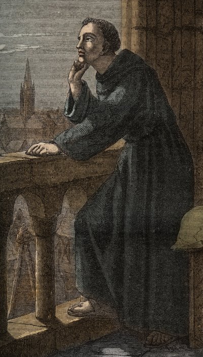 Englantilainen filosofi Roger Bacon Oxfordissa - Roger Bacon a oxford - fransiskaanimunkki, teologi, filosofi ja englantilainen tutkija (Ilchester, Somerset, n. 1214 Oxfordissa). tekijältä Artist Unknown
