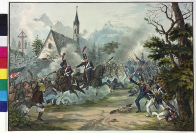 Ranskalaisten sotilaiden ja tyrolesialaisten talonpoikien välinen taistelu tekijältä Artist Unknown