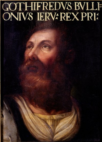 Ensimmäinen ristiretki: "Godefroi (tai Godefroy) de Bouillon (1040/61-1100), Basse Lorrainen herttua" Anonyymi maalaus. Firenze, Galleria degli Uffizi (toimistot), Raccolta Gioviana. tekijältä Artist Unknown