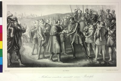 Franz Dietrichsteinin Franz lähettää kuningas Matteus I:lle keisari Rudolf II:n kirjeen. tekijältä Artist Unknown