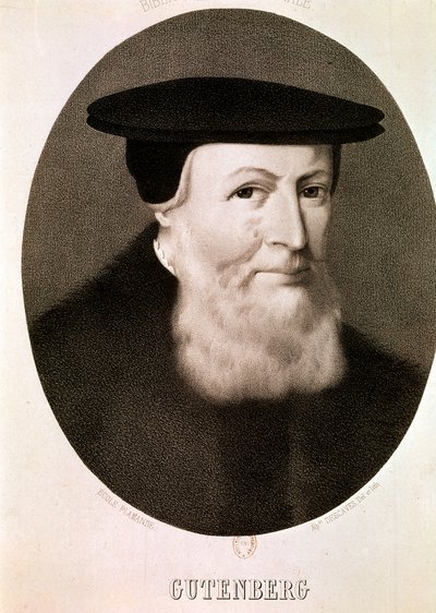 GUTENBERG Johannes: GUTBERG: Muotokuva (etsaus) tekijältä Artist Unknown