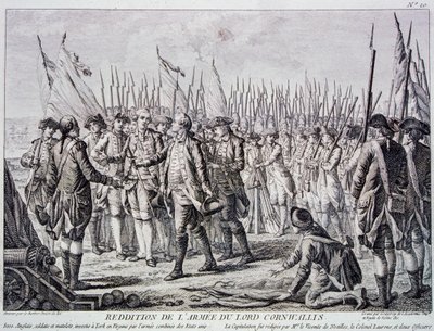 Lordi Corwallisin antautuminen Yorktownissa (kaiverrus) tekijältä Artist Unknown