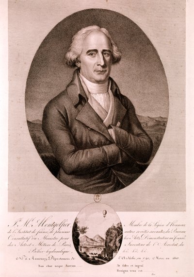 MONTGOLFIER Joseph Michel, ilmailun pioneeri (etsaus) tekijältä Artist Unknown