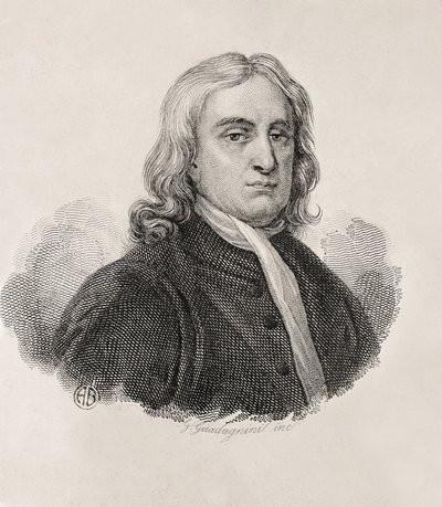 Newton, Sir Isaac (1642-1727). Englantilainen matemaatikko, fyysikko ja tähtitieteilijä; GUADAGNINI, Gaetano (1800-1860). Italialainen kaivertaja. Isaac Newtonin muotokuva, Gaetano Guadagninin teos. Kaiverrus. ITALIA. LOMBARDY. Milano. Civica Raccolta dell tekijältä Artist Unknown