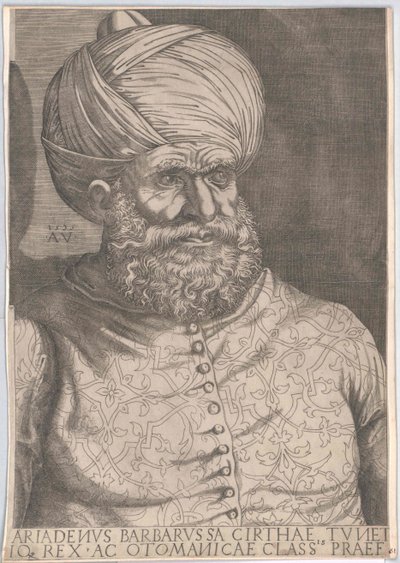 Osmanien hallitsija Algerissa Chaireddin Barbarossa (painokuva) tekijältä Artist Unknown