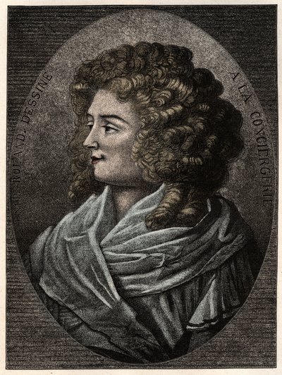 Muotokuva Manon (Jeanne Marie) Roland Philipon dite Madame Roland (1754-1793) a la Concierge, Ranskan vallankumouksen aikainen girondistiryhmän jäsen - tekijältä Artist Unknown