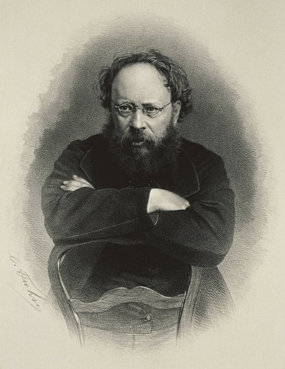 Proudhon, Pierre-Joseph (1809-1865). Ranskalainen sosialistinen teoreetikko ja taloustieteilijä. Litografia tekijältä Artist Unknown