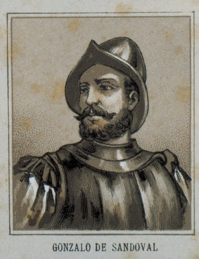 SANDOVAL, Gonzalo de (1497-1527). Espanjalainen valloittaja Uudessa Espanjassa (Meksikossa). Kaiverrus. tekijältä Artist Unknown