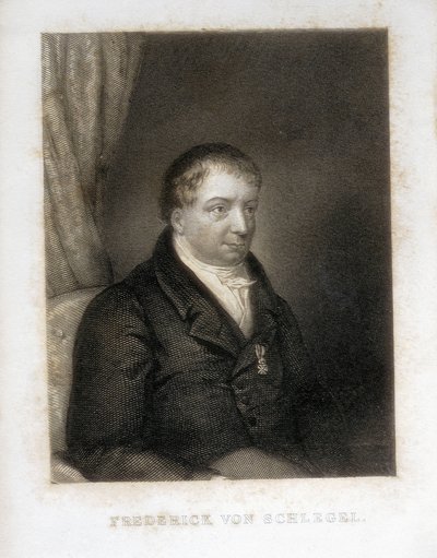 SCHLEGEL, Friedrich von (1772-1829). Saksalainen runoilija, kriitikko ja tutkija. Saksalaisen romantiikan kriittinen johtaja. Kaiverrus. tekijältä Artist Unknown