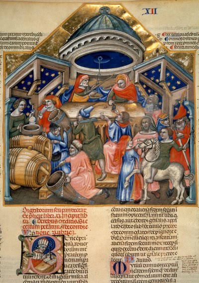 Kuvia ostoselämästä Bolognassa. Miniatyyri (miniatyyri) tekijältä Artist Unknown