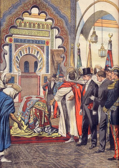 Ranskan tasavallan presidentti Emile Loubet vierailee Sidi Bou Medinen moskeijassa Tlemcenissä, Algeriassa. tekijältä Artist Unknown