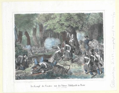 Kroatialaisten taistelu wieniläisen liikkuvan kaartin kanssa Praterissa 28. lokakuuta 1848. tekijältä Artist Unknown