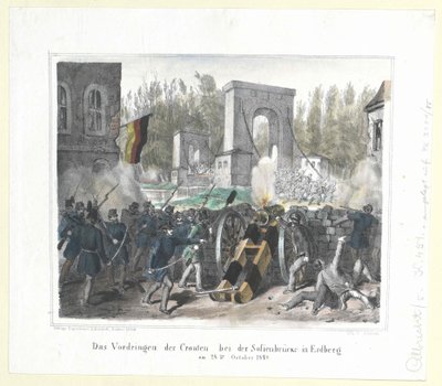 Kroatialaisten tunkeutuminen Erdbergin Sofienbrueckessa 28. lokakuuta 1848. tekijältä Artist Unknown