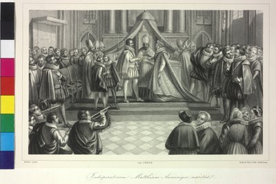 Kuningas Matteus I:n ja arkkiherttuatar Annan häät Dietrichsteinin kardinaali Franzin toimesta 4. joulukuuta 1611. tekijältä Artist Unknown