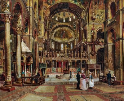 Basilica di San Marcon sisällä, Venetsiassa. 1886 tekijältä Arturo Ferrari