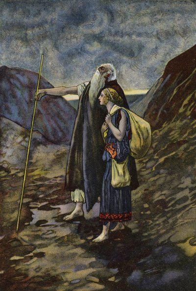 Sokeaa Oidipusta johtaa hänen tyttärensä Antigone tekijältä Artus Scheiner