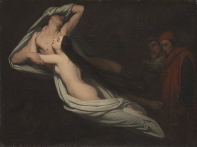 Dante ja Virgil kohtaavat Francesca da Riminin ja Paolon sävyt tekijältä Ary Scheffer