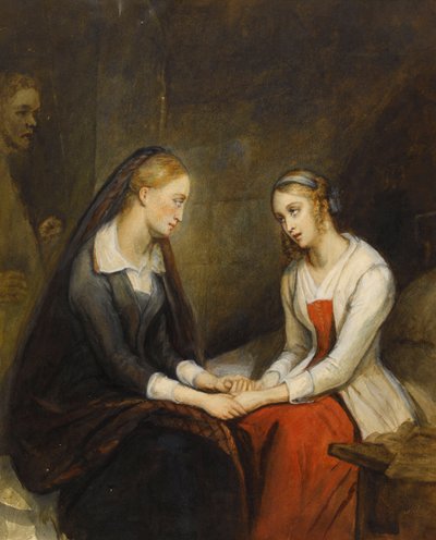 Effie ja Jeanie Deans. Walter Scottin The Heart of Mid-Lothianin jälkeen, 1800-luvun ensimmäinen neljännes. tekijältä Ary Scheffer