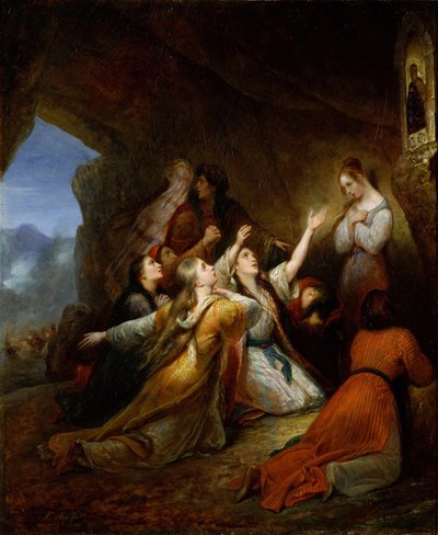 ""Kreikkalaiset naiset rukoilevat Neitsyen apua"" (Kreikkalaiset naiset rukoilevat avun neitsyessä) Ary Schefferin (1795-1858) maalaus 1826, koko 65x55 cm National Museum of Western Art, Tokio tekijältä Ary Scheffer