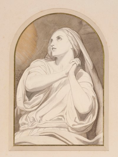 Maria Magdaleena ekstaasissa, noin 1858 (lyijykynä, väriliitu, vesiväri, tussi ja tussi paperille). tekijältä Ary Scheffer