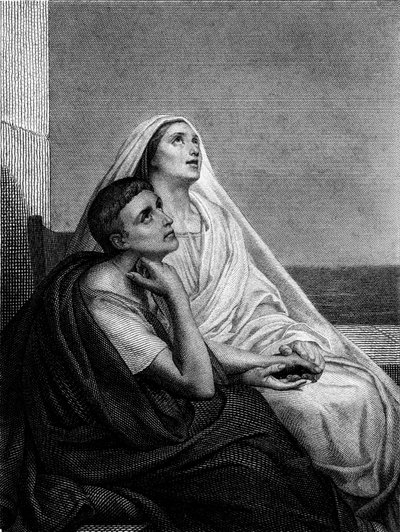 Saint Monique Saint Augustinin kanssa - Abbe Bougaudin Saint Moniquen historian etupuolella, Librairie Poussielgue 1866 tekijältä Ary Scheffer