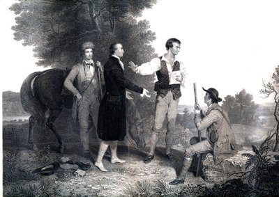 Brittien vangitseminen brittiläinen vakoojamajuri John Andre (kaiverrus) tekijältä Asher Brown (after) Durand