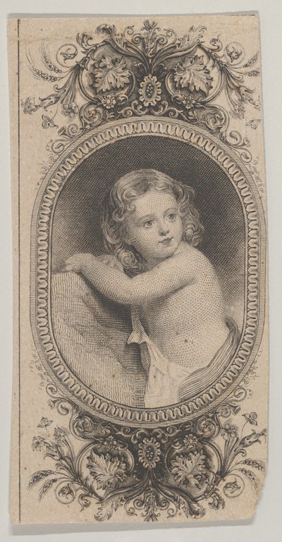 Seteliaihe: lapsen muotokuva ja kaksi kuviollista soikiota, joita ympäröi kukkakuvio, n. 1824-37. tekijältä Asher Brown Durand.