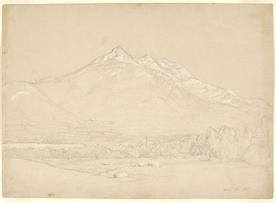 Mount Chocorua, New Hampshire, 1855 (grafiitti ja valkoinen guassi valmistetulla beigellä paperilla) tekijältä Asher Brown Durand