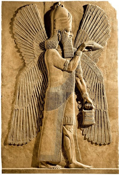 Siivekäs henki. Yksityiskohta reliefistä Assyrian kuninkaan Sargon II:n palatsista, 722-705 eaa. tekijältä Assyrian