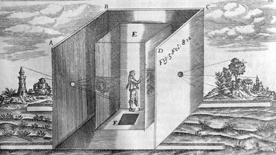 Pimeä huone Athanasius Kircherin, Lucisin ja Umbran Rooma 1600 mukaan tekijältä Athanasius Kircher