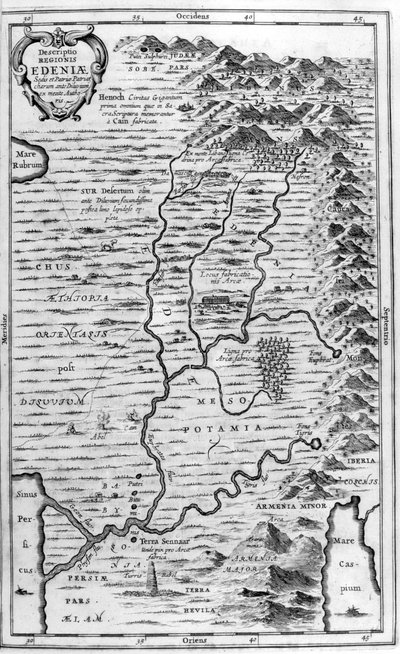 Eedenin puutarhan kartta, 1675 tekijältä Athanasius Kircher