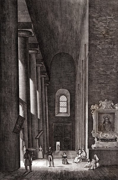 Nativita di Maria Santissiman katedraalin sivukäytävä Syrakusassa, Sisiliassa, Italiassa, kuparikaiverrus, noin 19x29 cm tekijältä Attilio Zuccagni Orlandini