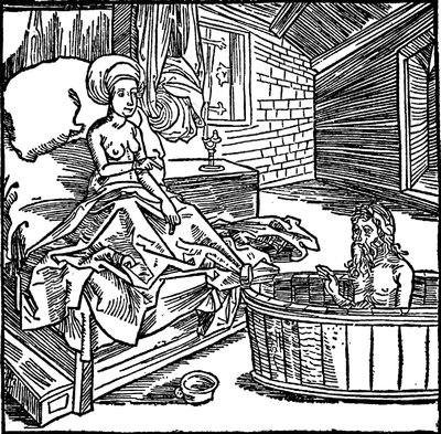 Nainen ja kylpevä erakko. tekijältä attributed to Albrecht Dürer