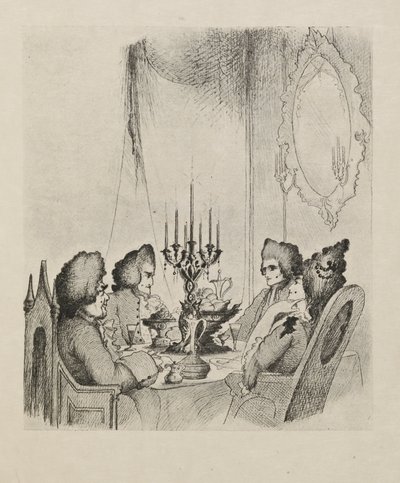 Kohtaus "Madame Lescautista" viidenkymmenen piirustuksen kirjasta tekijältä Aubrey Beardsley